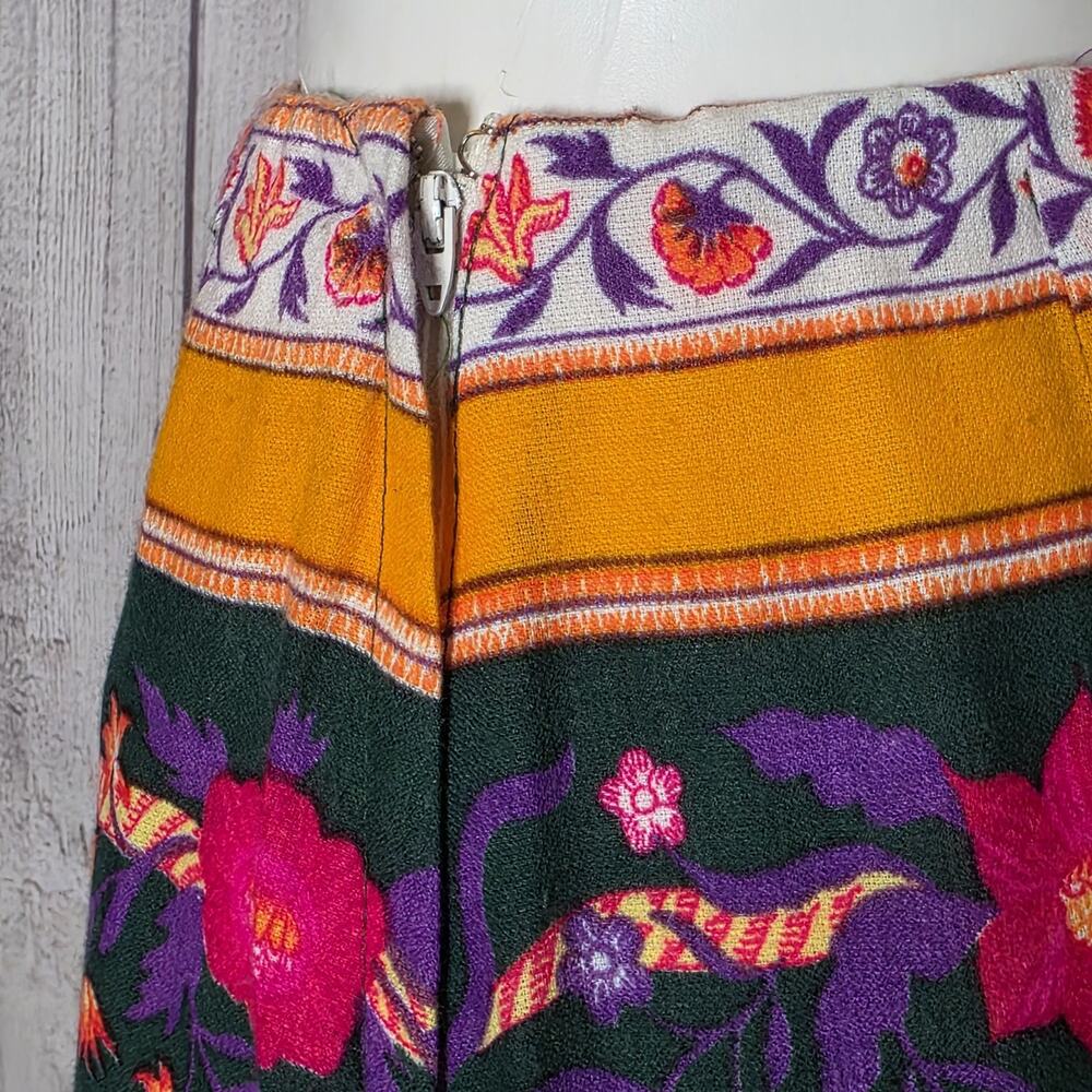 Vintage 60s 70s Personals Leslie Fay Floral Maxi Skirt Boho Mod Psychedelic - Picture 6 of 8